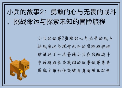 小兵的故事2：勇敢的心与无畏的战斗，挑战命运与探索未知的冒险旅程